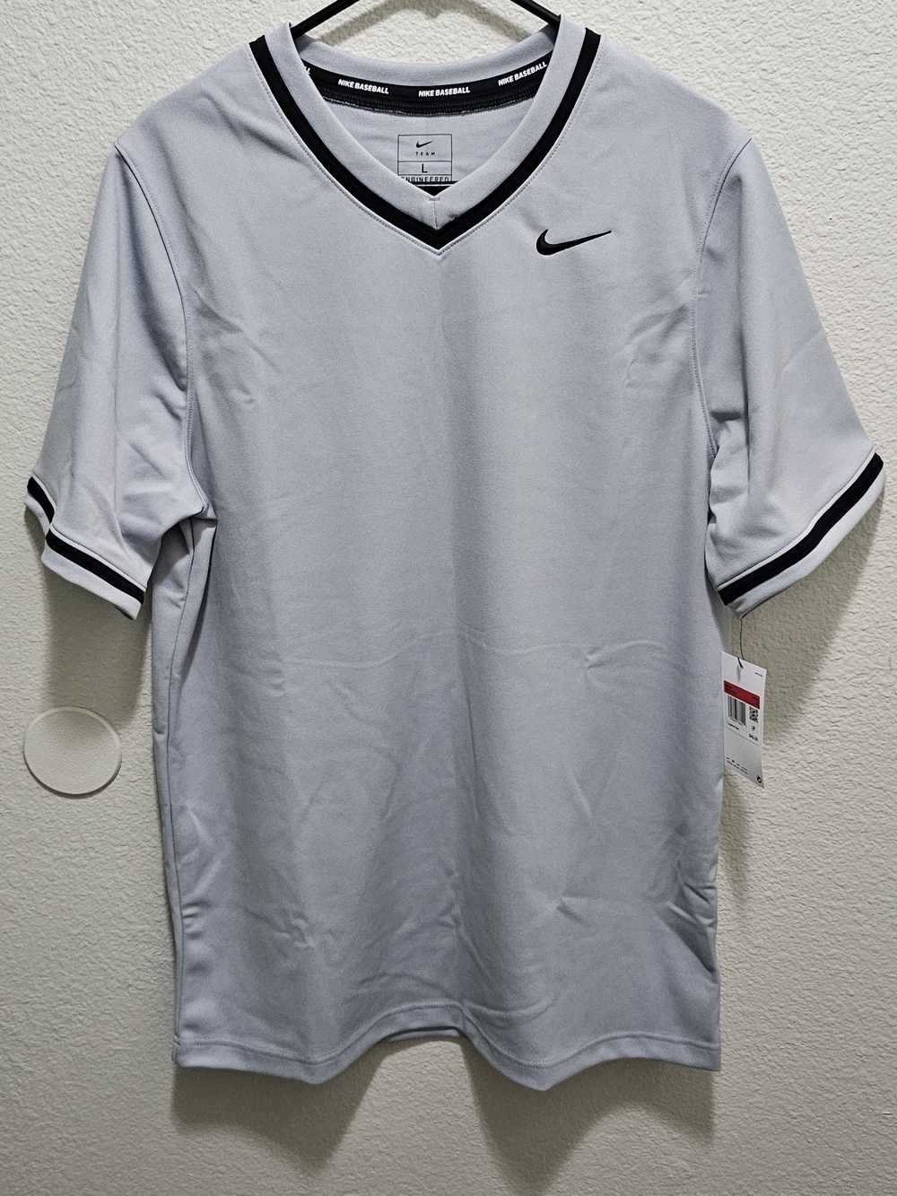 Nike Light Gray V-Neck Athletic Shirt with Black Trim